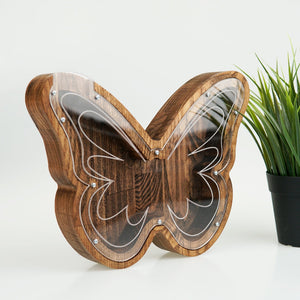 Wooden Piggy Bank Butterfly (L, Engraving)