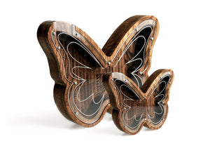 Wooden Piggy Bank Butterfly (Engraving)