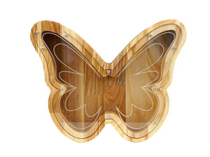 Wooden Piggy Bank Butterfly (L, Engraving)