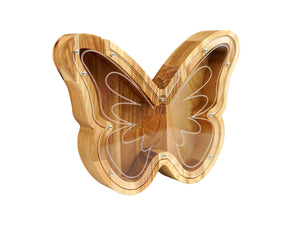 Wooden Piggy Bank Butterfly (M, Engraving)