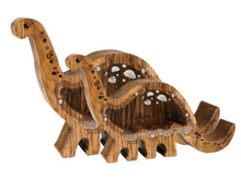 Load image into Gallery viewer, Wooden Piggy Bank Dinosaur (Brown, Engraving)