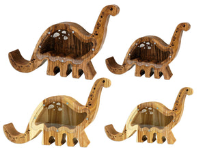 Wooden Piggy Bank Dinosaur (L, Brown, Engraving)