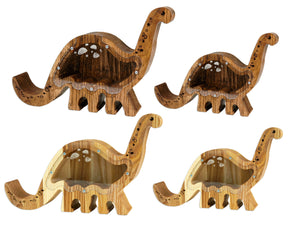 Wooden Piggy Bank Dinosaur (Brown, Engraving)