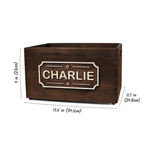 Storage dog toy box with name plate