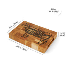 Load image into Gallery viewer, Personalized Oak Cutting Board, Engraved Butcher Block with Cow Diagram, Meat &amp; BBQ Lovers Gift