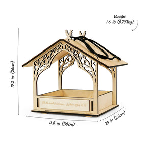 Rustic Wooden Bird Feeder, Outdoor Hanging Feeder for Wild Birds with Natural Wood Finish
