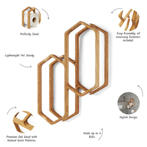Wooden Toilet Paper Holder for 4-Roll Storage, Wall-Mounted Rack for Bathroom Organization