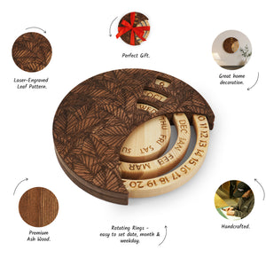 Handmade Wooden Wall Calendar for Gifting, Engraved Round Calendar for Home and Office Decor
