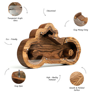 Motorcycle shaped piggy bank, Wooden Money Box