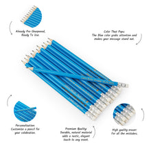 Load image into Gallery viewer, Blue Wooden HB Pencils with Eraser, High-Quality Writing Tool, Ideal Gift for Students and Artists