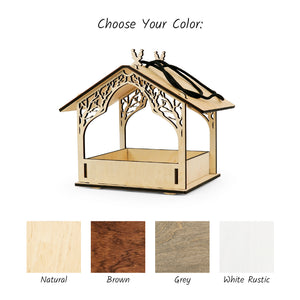 Rustic Wooden Bird Feeder, Outdoor Hanging Feeder for Wild Birds with Natural Wood Finish