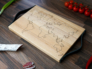 Natural Wood Cutting Board With Leather Handles (3 colors, personalization)