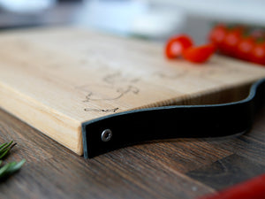Natural Wood Cutting Board With Leather Handles (3 colors, personalization)