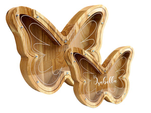 Wooden Piggy Bank Butterfly (Engraving)