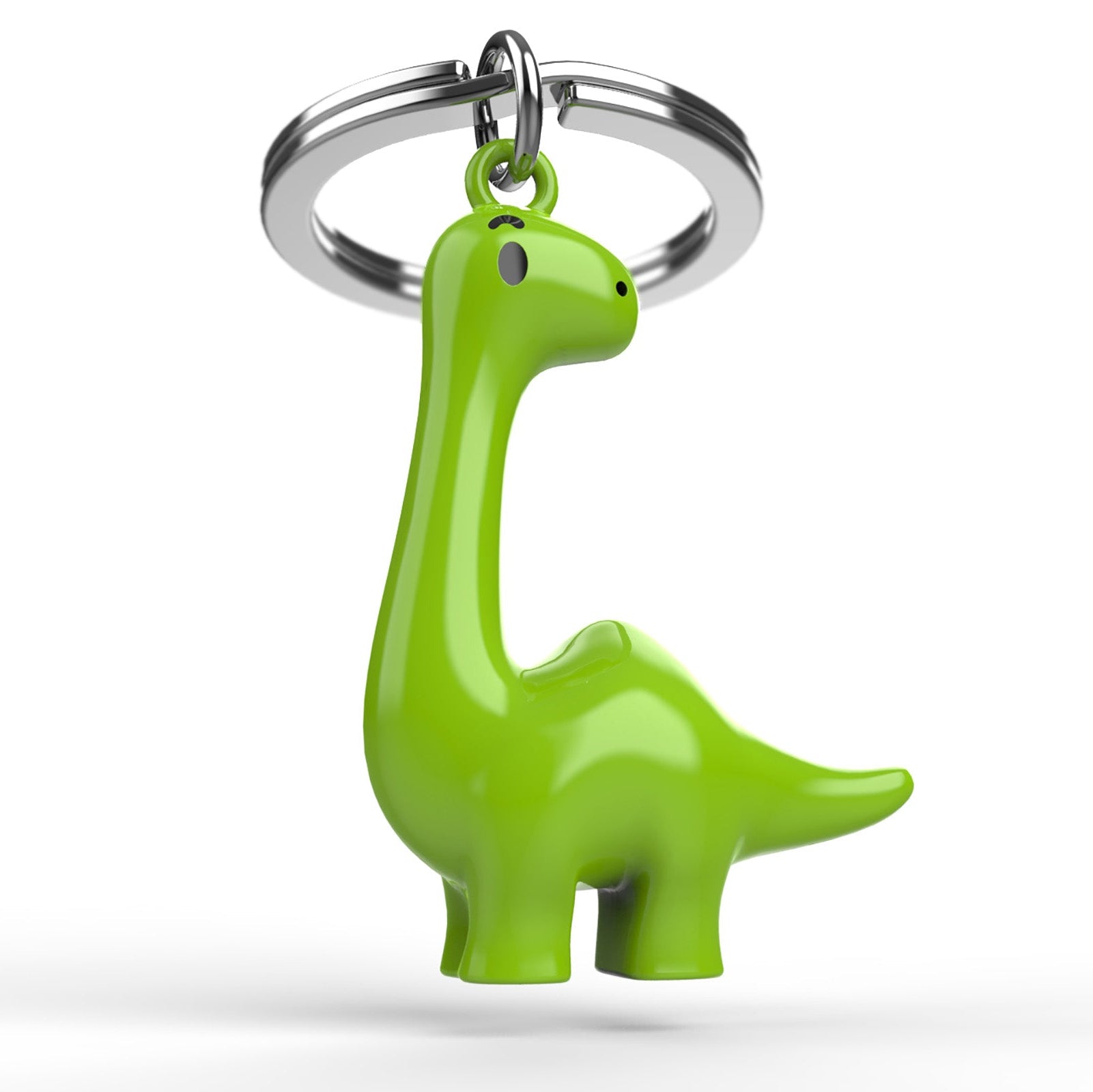 Green dinosaur keychain on a white background
