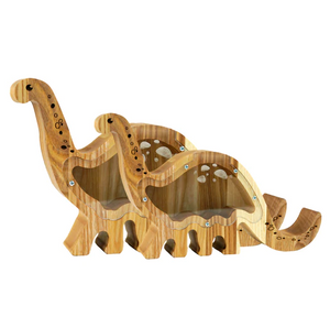 Wooden Piggy Bank Dinosaur (Brown, Engraving)