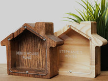 Load image into Gallery viewer, Wooden Piggy Bank House (S, Brown, Engraving)