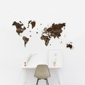 Wooden Word Map - Wood Wall World Map Two Layered