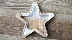 Wooden Piggy Bank Star (M, Engraving)