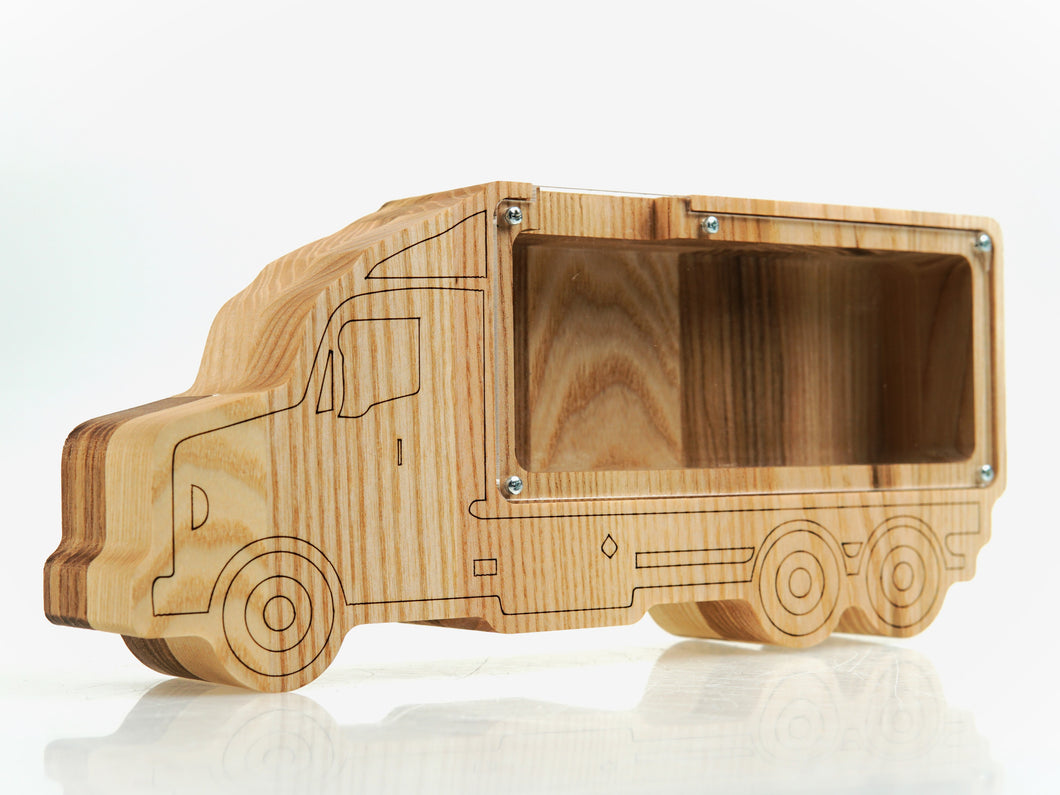 Wooden Piggy Bank Truck (M, Engraving)