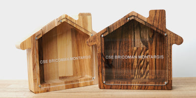 Wooden Piggy Bank House (Engraving)