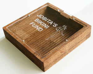 Wooden Piggy Bank Square (M, Square, Engraving)