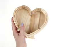 Load image into Gallery viewer, Wooden Piggy Bank Heart (M, Engraving)