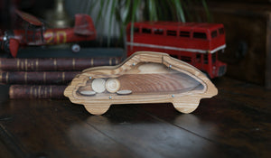 Wooden Piggy Bank Car (M, Engraving)