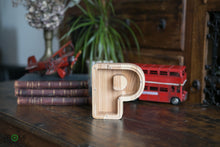 Load image into Gallery viewer, Wooden Piggy Bank Letter  (M, A-Z, Engraving)