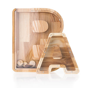 Wooden Piggy Bank Letter  (L, A-Z, Engraving)