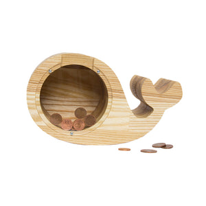 Wooden Piggy Bank Whale (M, Double, Engraving)