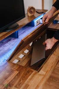 Height adjustable desk - natural wood height adjustable table