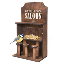 Load image into Gallery viewer, Wooden bird feeder &quot;Saloon&quot; with organic glass (Personalization)