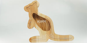 Wooden Piggy Bank Kangaroo (L, Engraving)