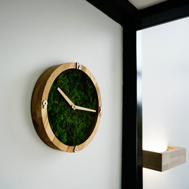 Wooden Clock - Wood Wall Clock With Natural Moss