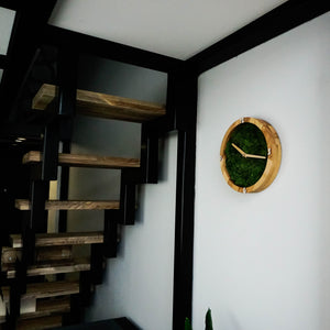 Wooden Clock - Wood Wall Clock With Natural Moss