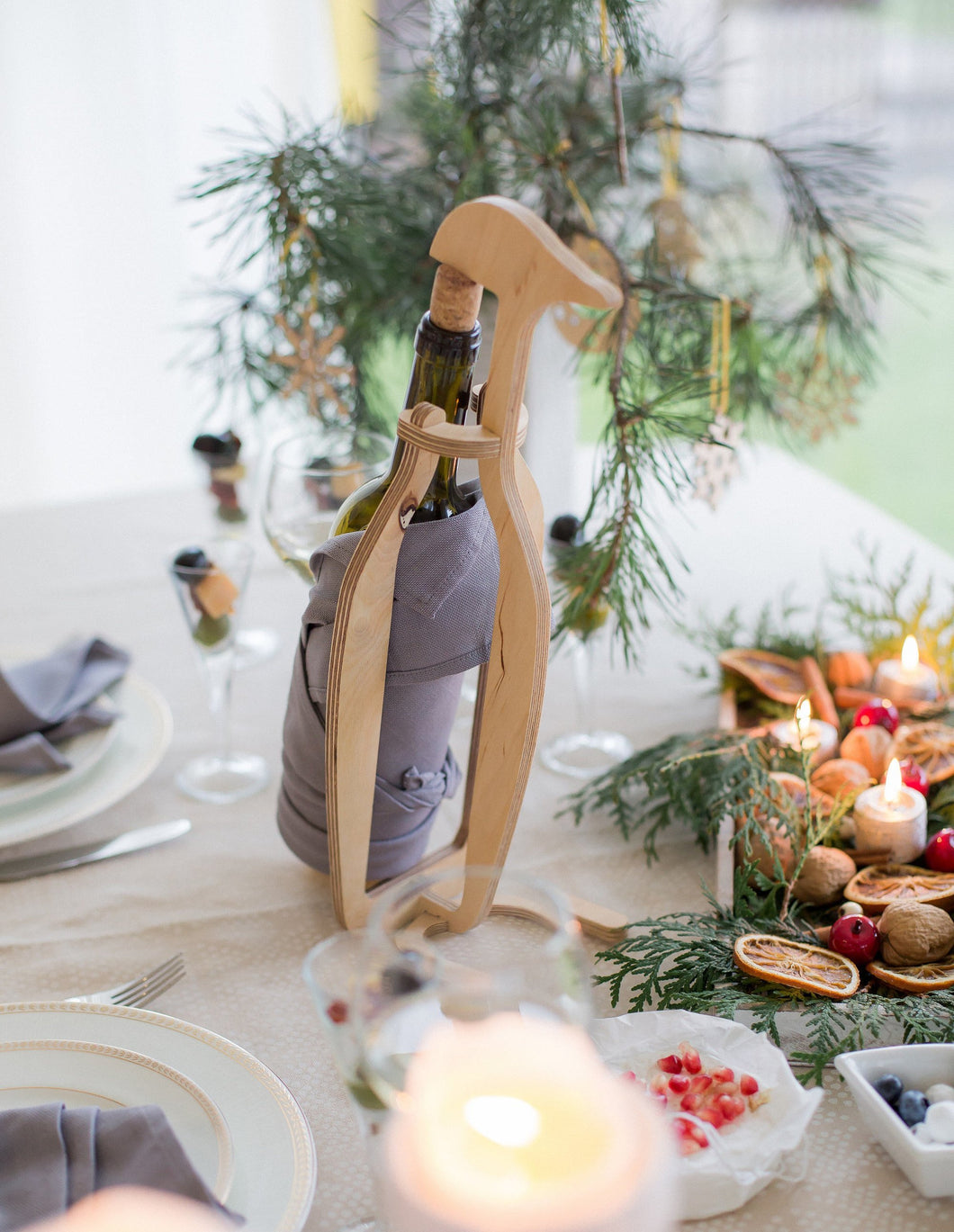Wood Wine Bottle Holder Penguin Wine Holder Christmas Centerpiece Wine Stand
