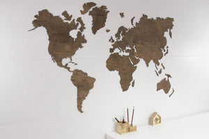 Wooden World Map - Wood Wall World Map Brown