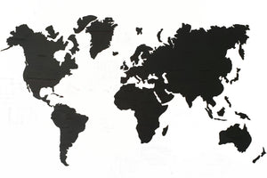 Wooden World Map - Wooden Black Wall