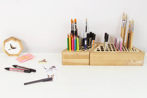 Wooden Desk Organizer - Wooden Pencil Organizer Box