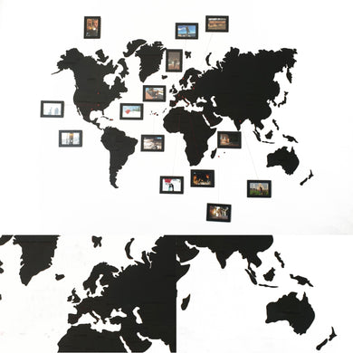 Wooden World Map - Wooden Black Wall