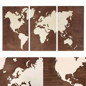Wooden World Map - Wood Wall World Map 3 Parts